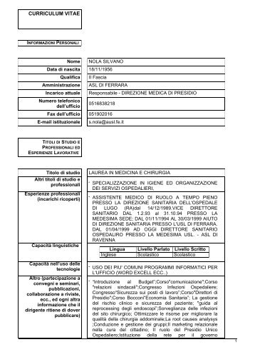 CV NOLA SILVANO.pdf - Azienda USL di Ferrara