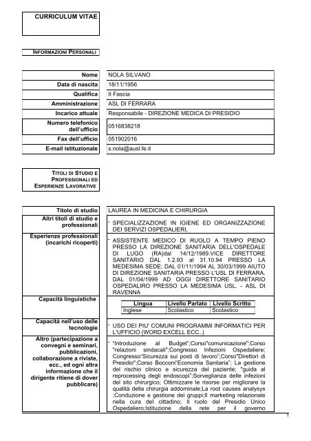 CV NOLA SILVANO.pdf - Azienda USL di Ferrara