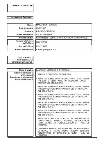 CV MARANGONI CLAUDIO.pdf - Azienda USL di Ferrara