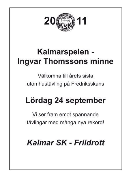 SmFIFs Kalender 2011 - SmÃ¥lands friidrottsfÃ¶rbund