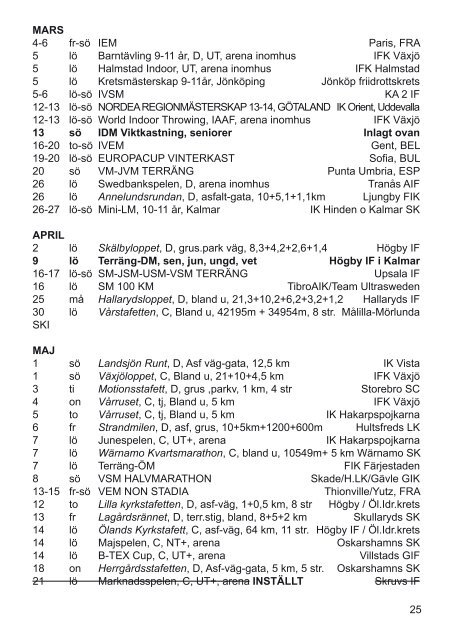 SmFIFs Kalender 2011 - SmÃ¥lands friidrottsfÃ¶rbund