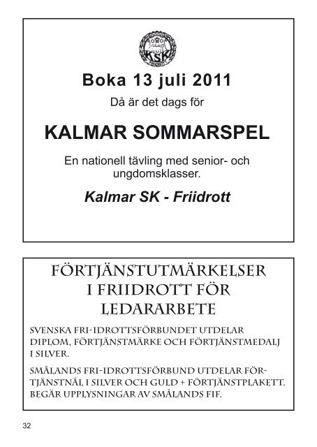 SmFIFs Kalender 2011 - SmÃ¥lands friidrottsfÃ¶rbund