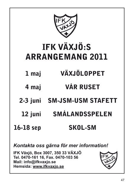 SmFIFs Kalender 2011 - SmÃ¥lands friidrottsfÃ¶rbund