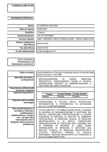 CV DI GIORGIO ANTONIO.pdf - Azienda USL di Ferrara