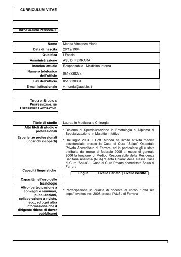 CV MONDA VINCENZO MARIA.pdf - Azienda USL di Ferrara