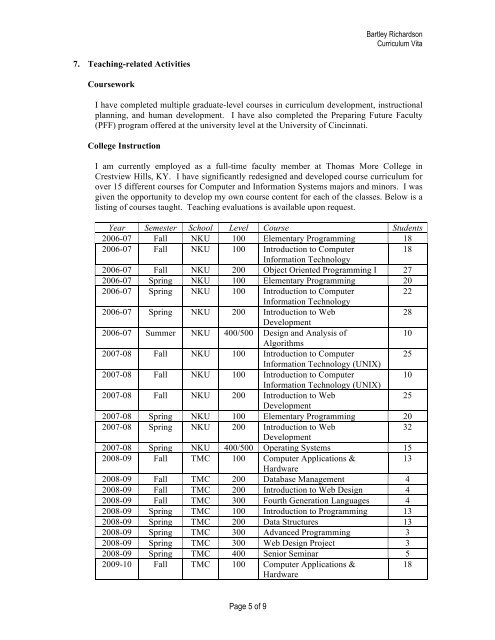 CV - Computer Information Systems Website - Thomas More College