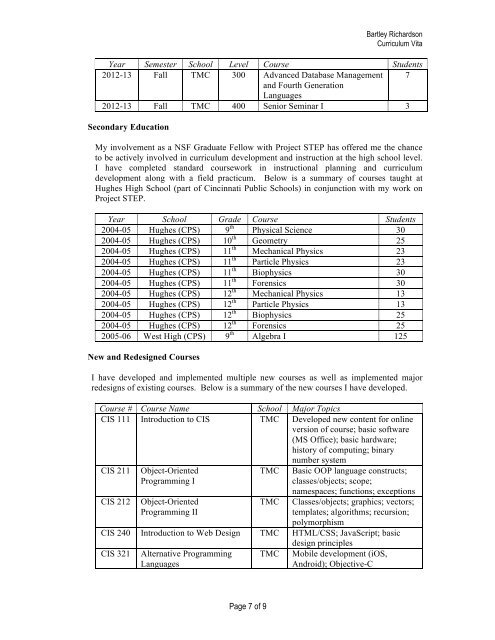 CV - Computer Information Systems Website - Thomas More College