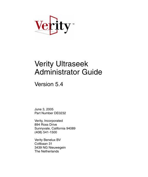 Verity Ultraseek Administrator Guide - N3Labs