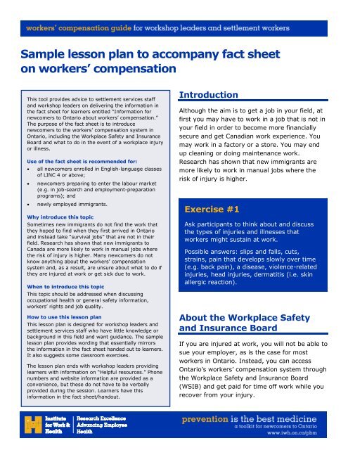 Sample lesson plan to accompany fact sheet on workers ...