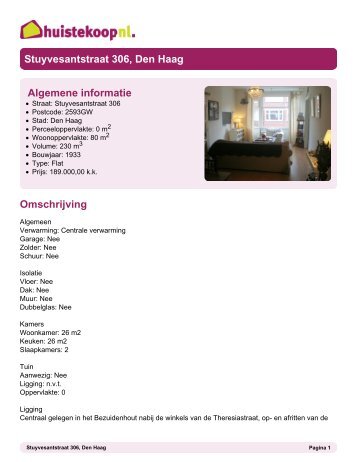 Stuyvesantstraat 306, Den Haag Algemene informatie ... - Huis te koop