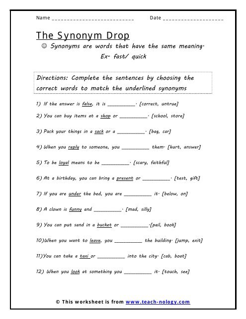 The Synonym Drop Teach nology