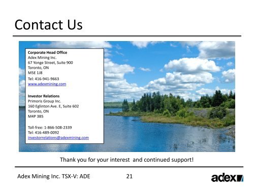 Adex Mining Inc. TSX-V: ADE