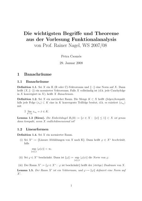 Zusammenfassung Funktionalanalysis