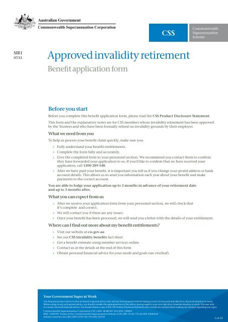 Approved invalidity retirement benefit application - CSS