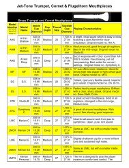 Jet Tone Trumpet Mouthpiece Chart