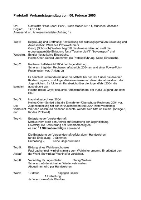 Protokoll Verbandsjugendtag vom 06. Februar 2005 - BLTV