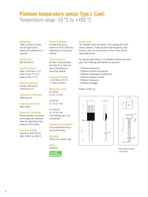 Platinum temperature sensor Type C - Heraeus Sensor Technology