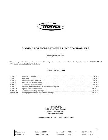 manual for model fd4 fire pump controllers - Steven Brown ...