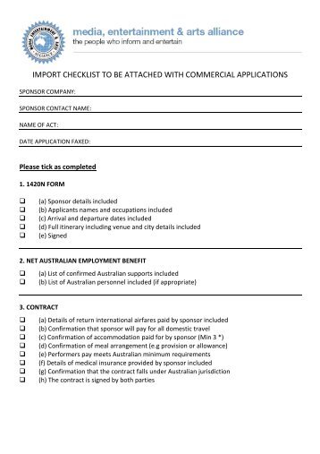 Checklist and payment form for Live Theatre, Dance, Ballet, Opera ...