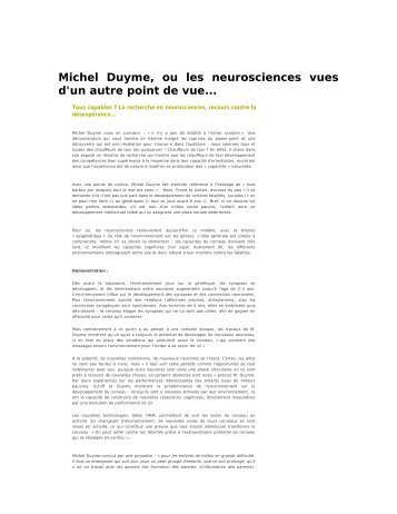 Michel Duyme, ou les neurosciences vues d'un autre point de vue...