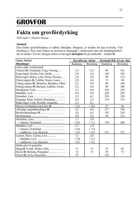 Forsøksmelding 2011 - Norsk Landbruksrådgiving Agder