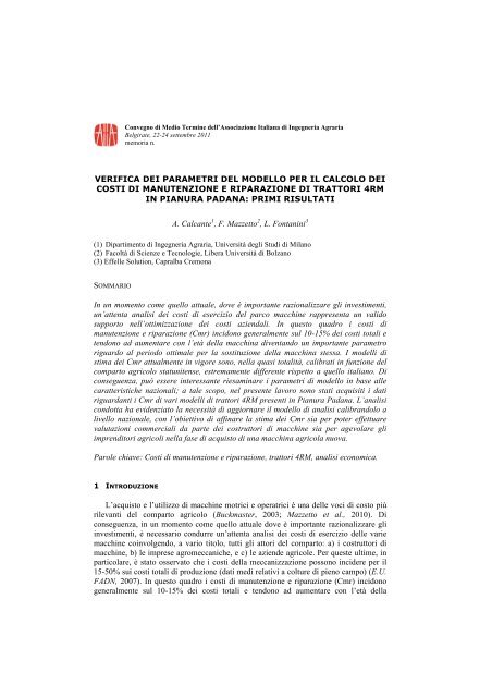 VERIFICA DEI PARAMETRI DEL MODELLO PER IL ... - AIIA2011