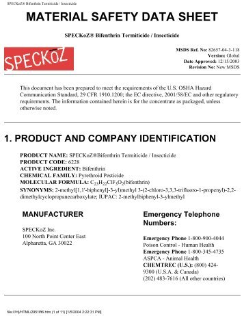 SPECKoZ® Bifenthrin Termiticide / Insecticide