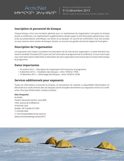 brochure commanditaires et exposants - Arcticnetmeetings.ca