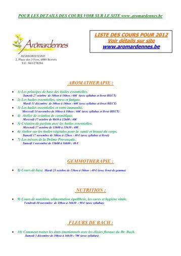 LISTE DES COURS POUR 2005 - Aromardenne