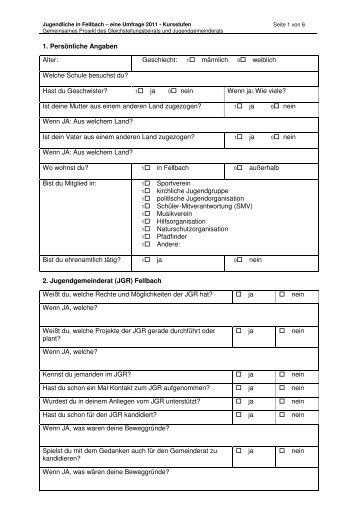 Fragebogen Kursstufe - Jugendumfrage Fellbach