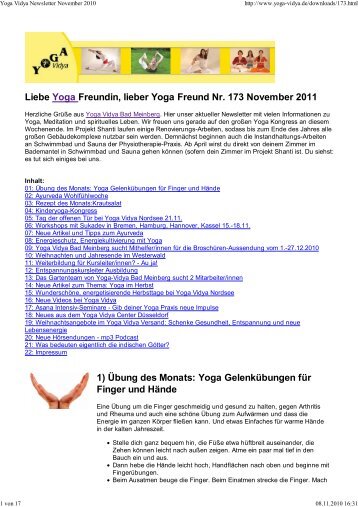 Liebe Yoga Freundin, lieber Yoga Freund Nr. 173 ... - Yoga Vidya