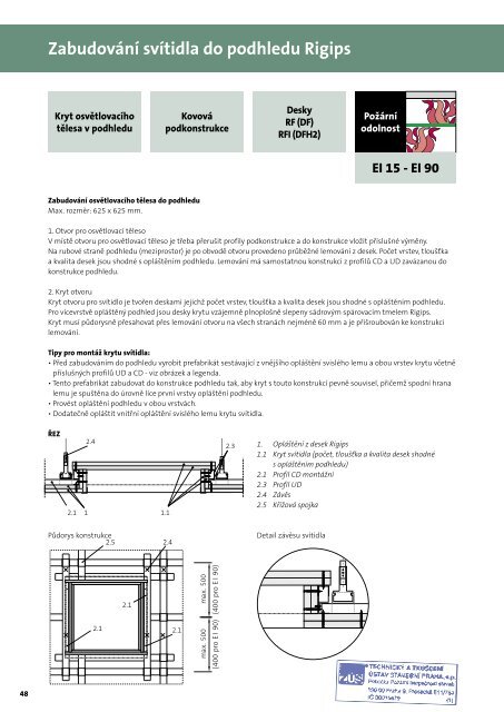 Katalog poÅ¾Ã¡rnÄ odolnÃ½ch konstrukcÃ­ suchÃ© vÃ½stavby - Rigips