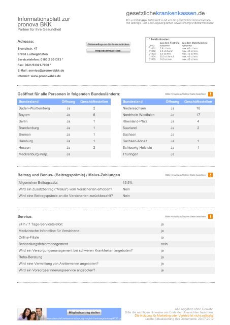 Informationsblatt Zur Pronova Bkk