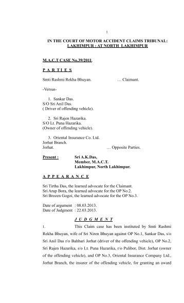 MACT Case No. 39/2011 - Lakhimpur Judiciary