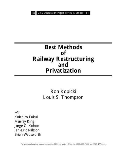 Best Methods of Railway Restructuring and Privatization