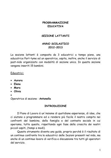 PROGRAMMAZIONE EDUCATIVA SEZIONE LATTANTI ANNO ...