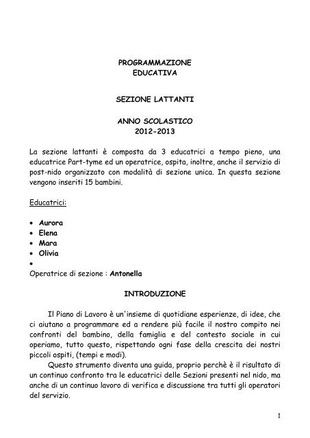PROGRAMMAZIONE EDUCATIVA SEZIONE LATTANTI ANNO ...