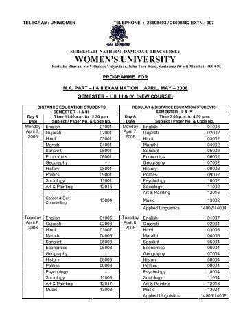 WOMEN'S UNIVERSITY - Shreemati Nathibai Damodar Thackersey ...