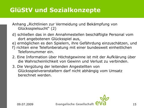 GlüStV und Sozialkonzepte - Landesstelle Glücksspielsucht Bayern