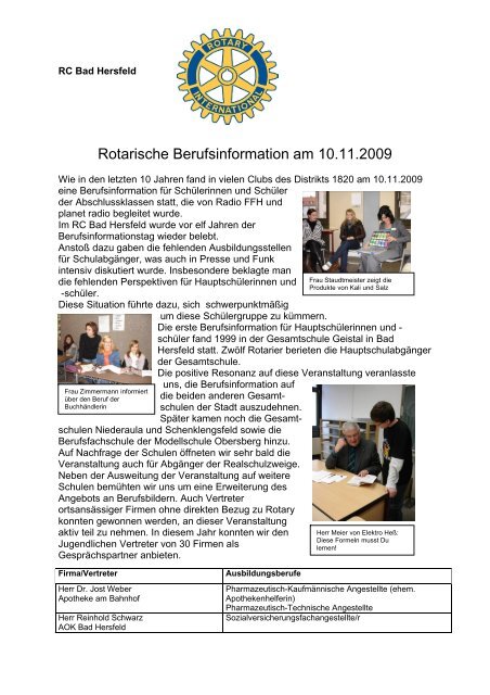 Rotarische Berufsinformation am 10.11.2009 - Rotary Club Bad ...