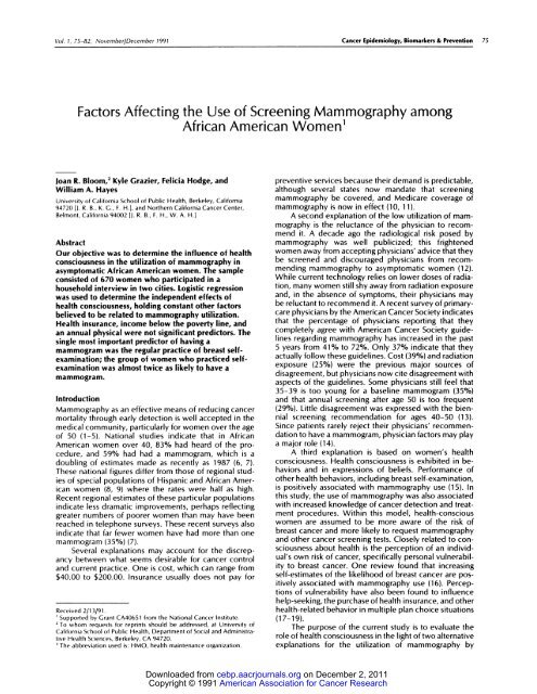 Factors affecting the use of screening mammography among African ...