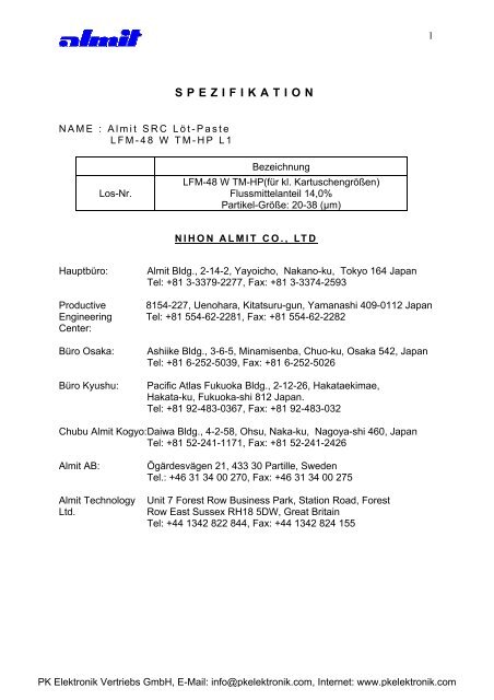Datenblatt Almit Lötpaste bleifrei TM-HP LFM-48S - PK Elektronik