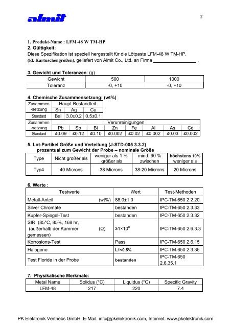 Datenblatt Almit Lötpaste bleifrei TM-HP LFM-48S - PK Elektronik