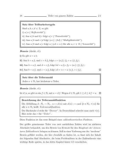 Elementare Zahlentheorie und Problemlösen (11'') - Mathematik und ...