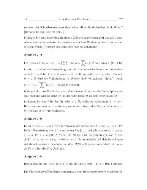 Elementare Zahlentheorie und Problemlösen (11'') - Mathematik und ...