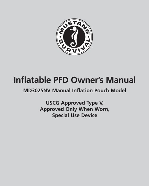 Inflatable Life Jacket (PFD) Owner's Manual