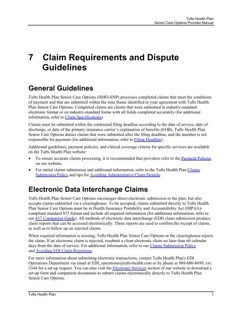 Claim Requirements and Dispute Guidelines - Tufts Health Plan