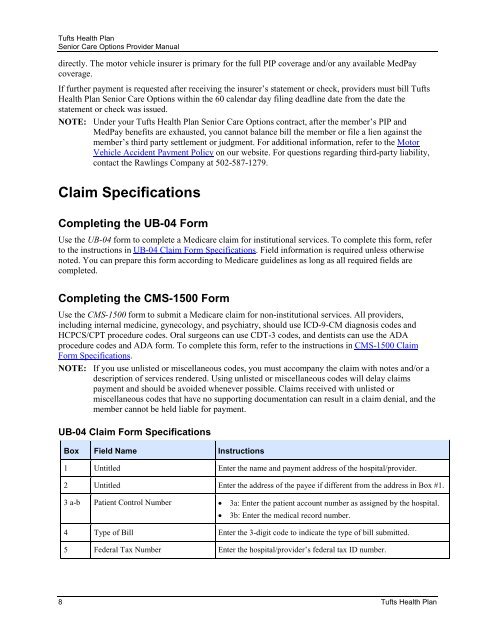 Claim Requirements and Dispute Guidelines - Tufts Health Plan