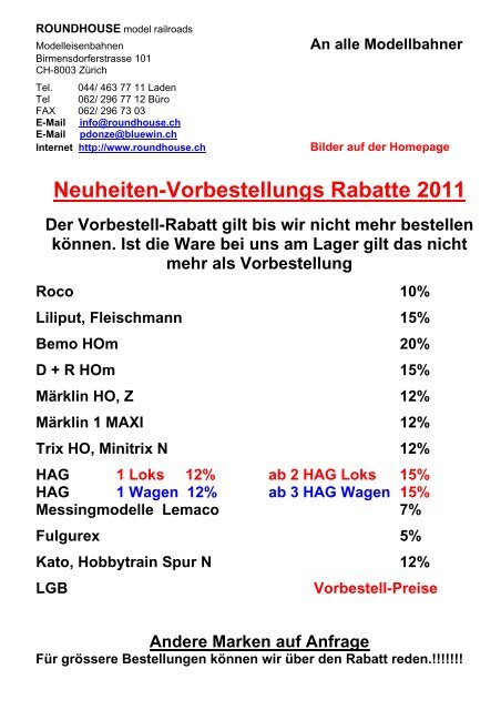 Schweizer Neuheiten Spur N 2011 - bei Roundhouse ...