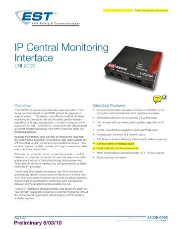 Data Sheet 85006-0065 -- IP Central Monitoring Interface - nocom